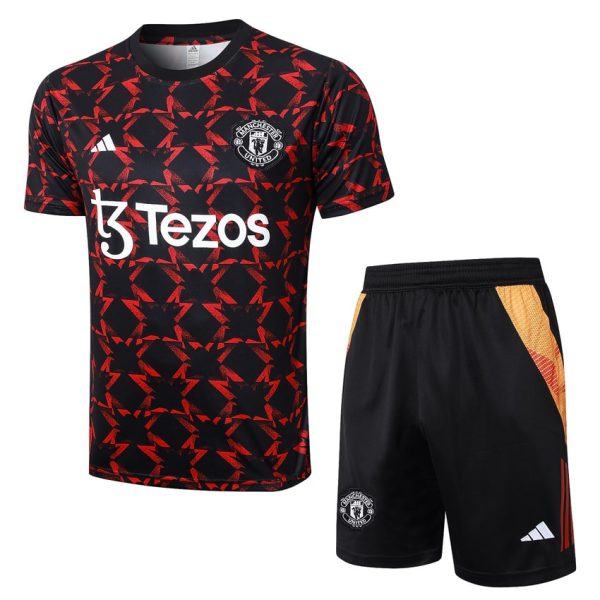 Ensemble Maillot Short Manchester United 2024 2025 Noir Rouge